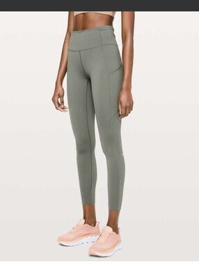 Lululemon Fast & Free 7/8 Tight II Nulux 25” Grey Sage Leggings Size 4